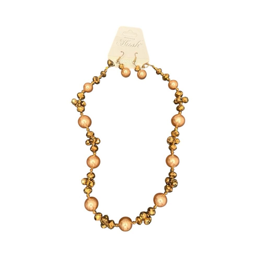 NWT Hush Beaded Necklace and Earrings Jewelry Gift Set Brown Gold Orange